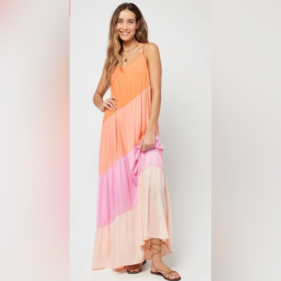 NWT L Space Block Color Blue Maxi Dress Small - Picture 3 of 7